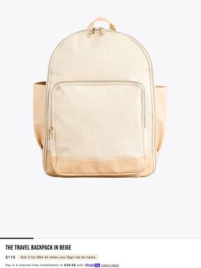 BEIS Beige Canvas Travel Backpack with Gold Zippers